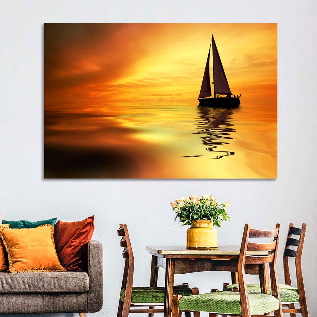 Golden Hour Sailboat Silhouette Wall Art