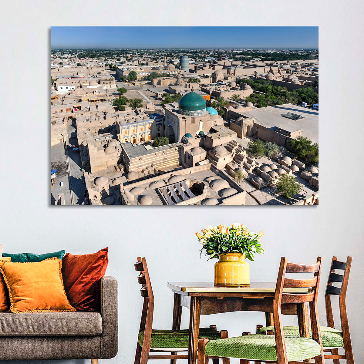 Khiva Green Dome Madrassa Wall Art in a room, landscape