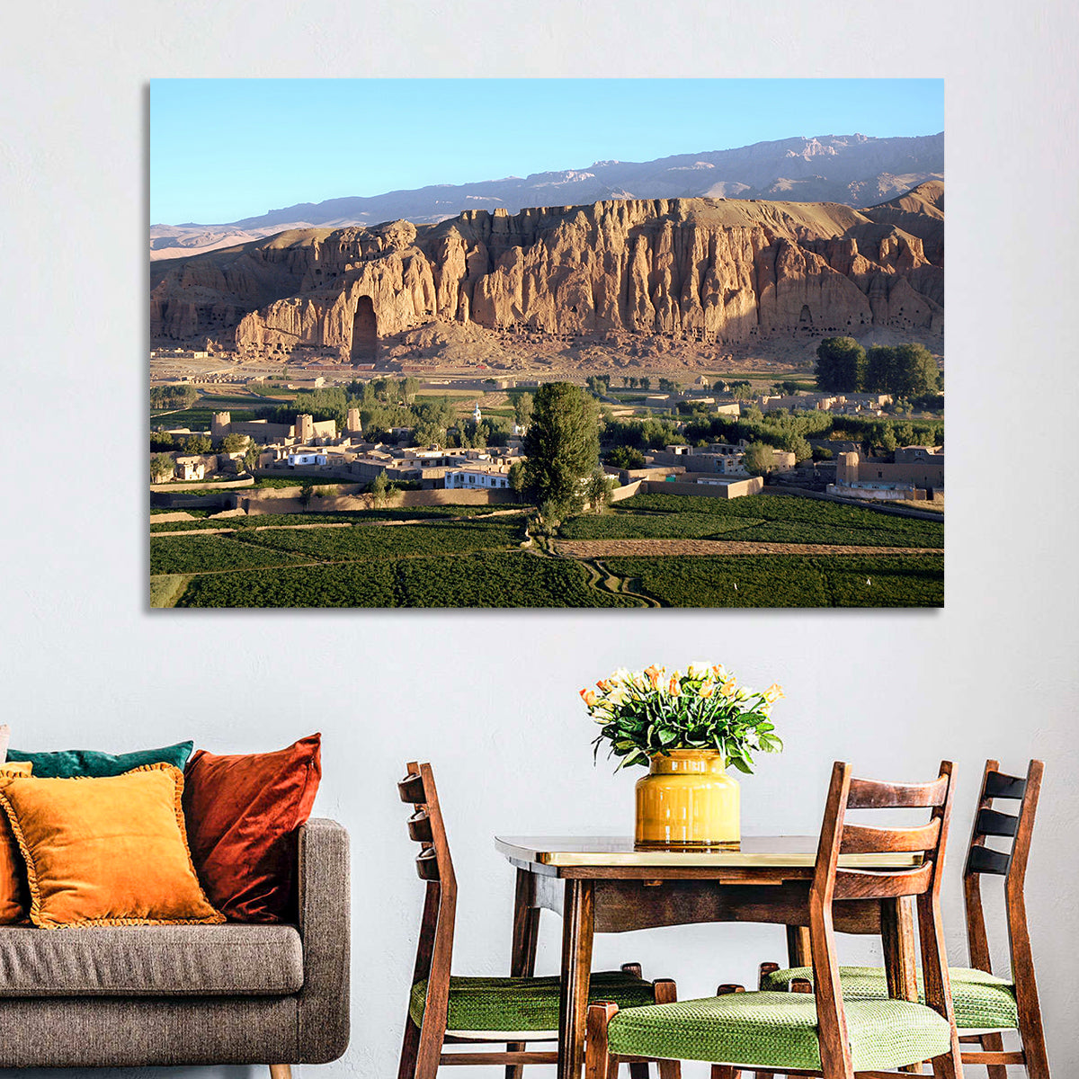 Bamiyan Valley Cliff Niche at Golden Hour Wall Art