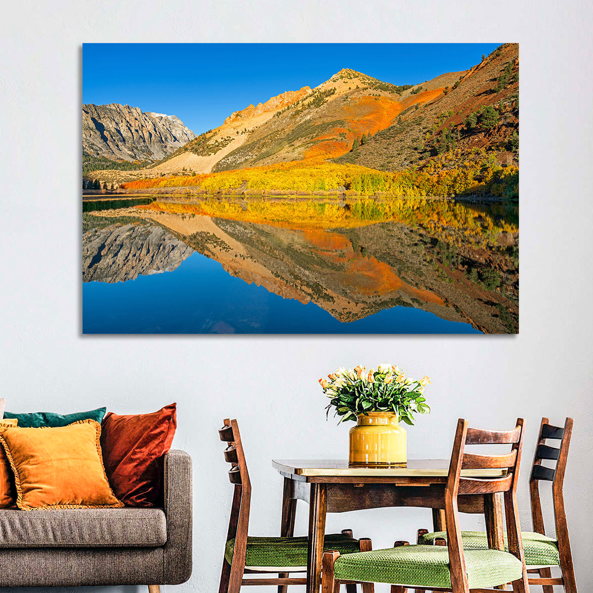 North Lake Autumn Reflection Wall Art in a room, landscape