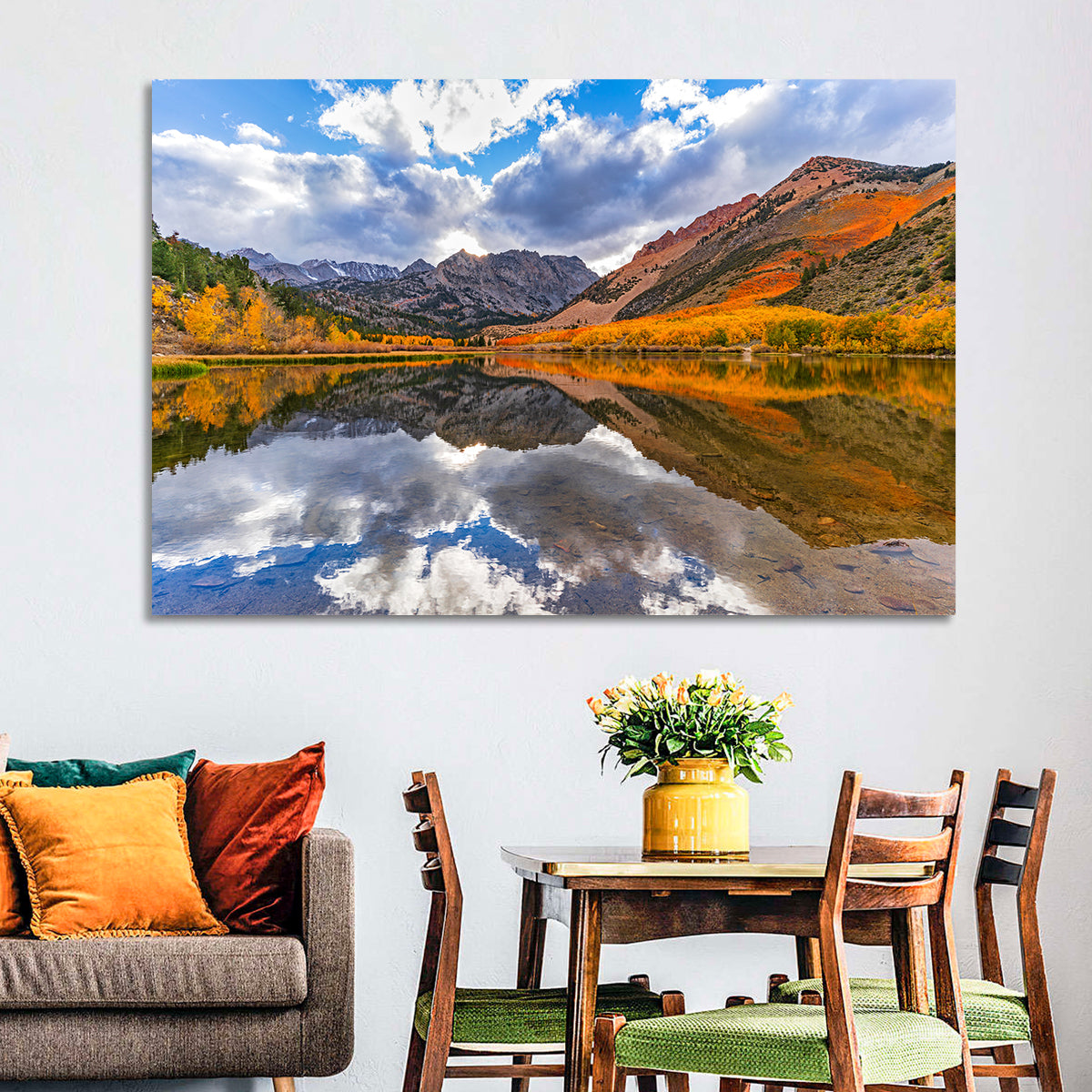 North Lake Autumn Reflection Wall Art in a room, landscape