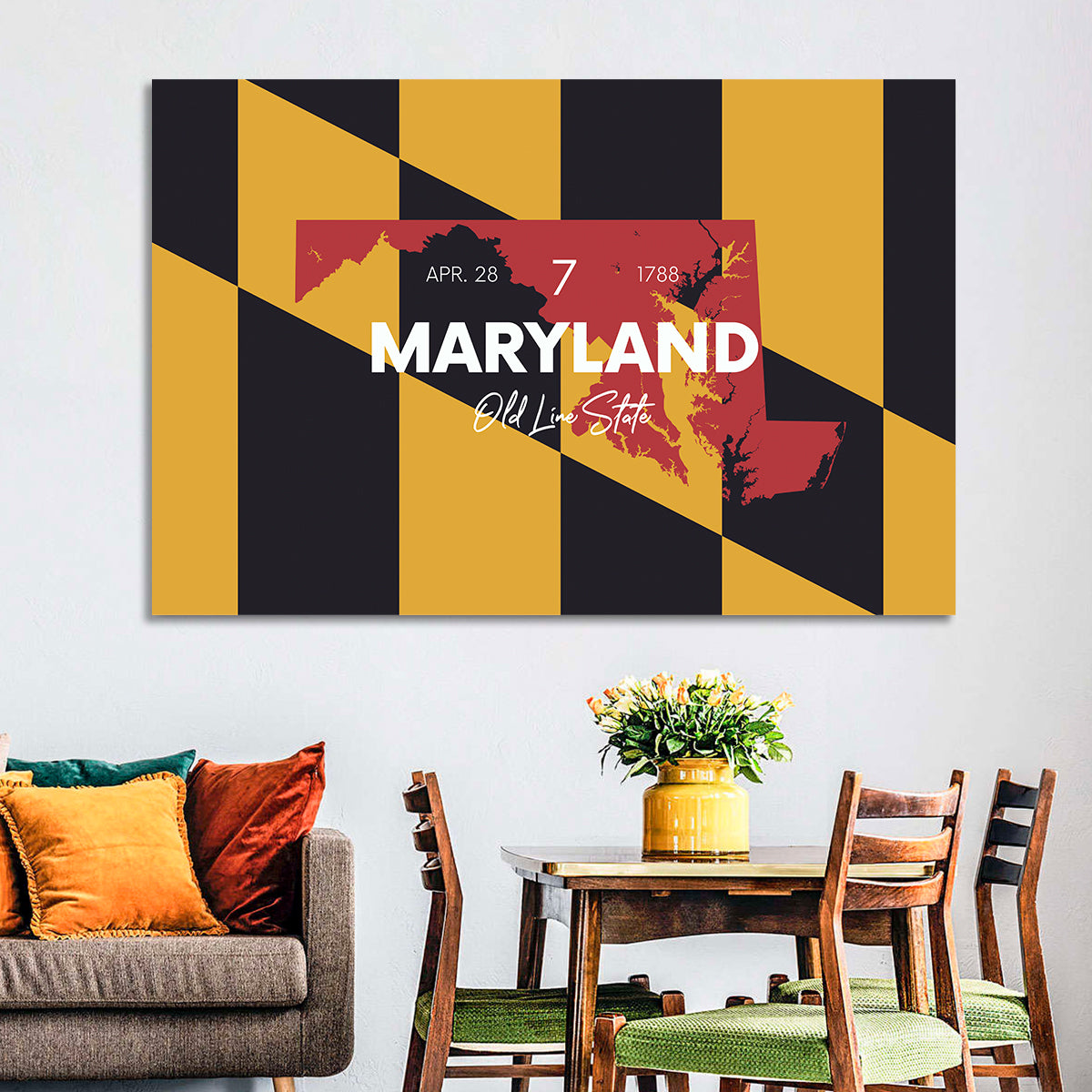 Maryland Flag Map Wall Art in a room, landscape
