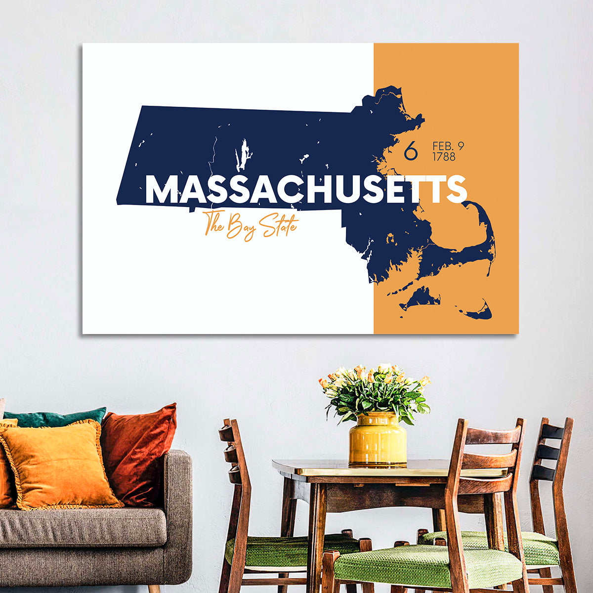 Massachusetts State Map Wall Art in a room, landscape