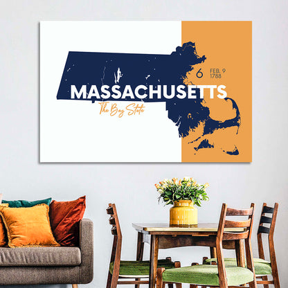 Massachusetts State Map Wall Art