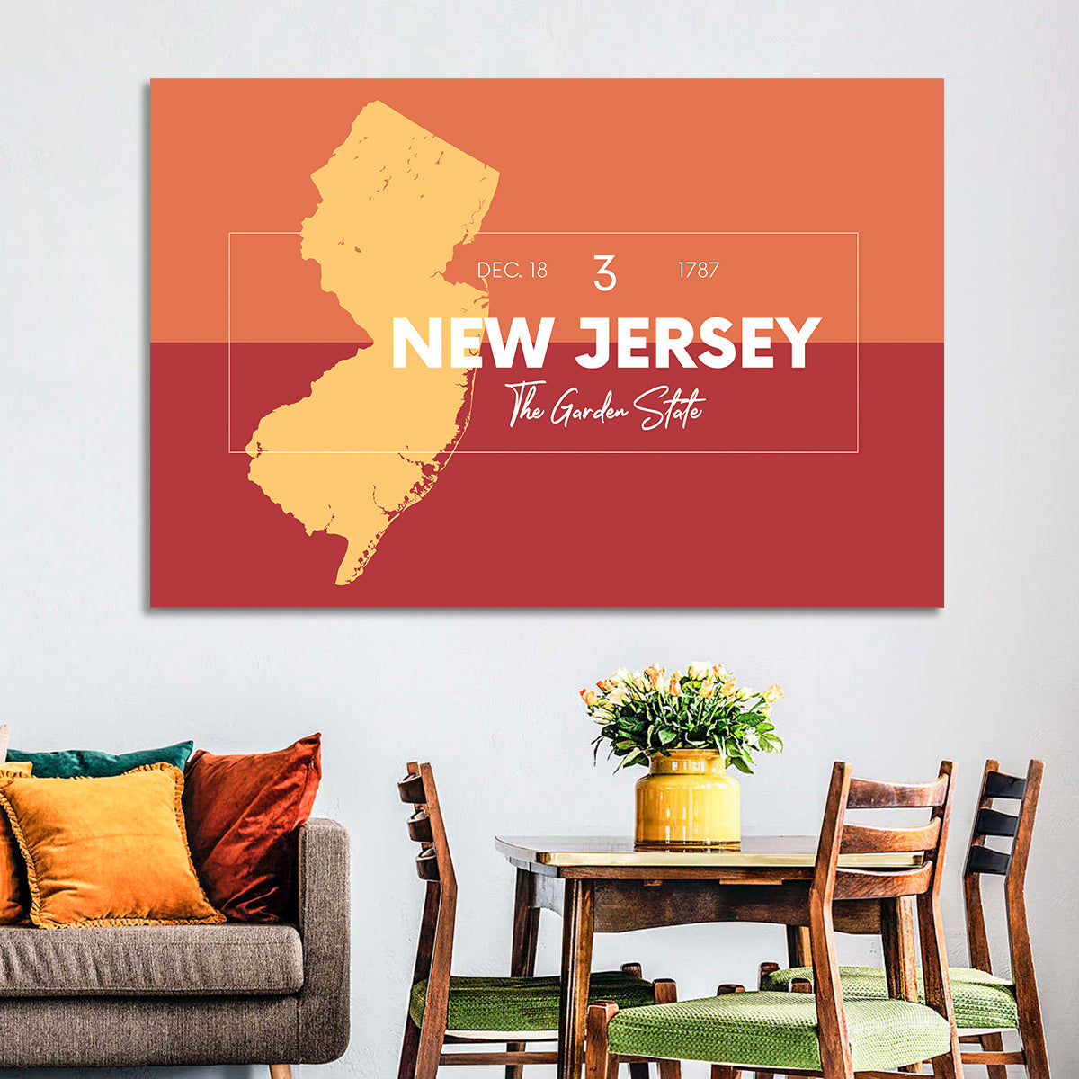 New Jersey State Map Wall Art in a room, landscape
