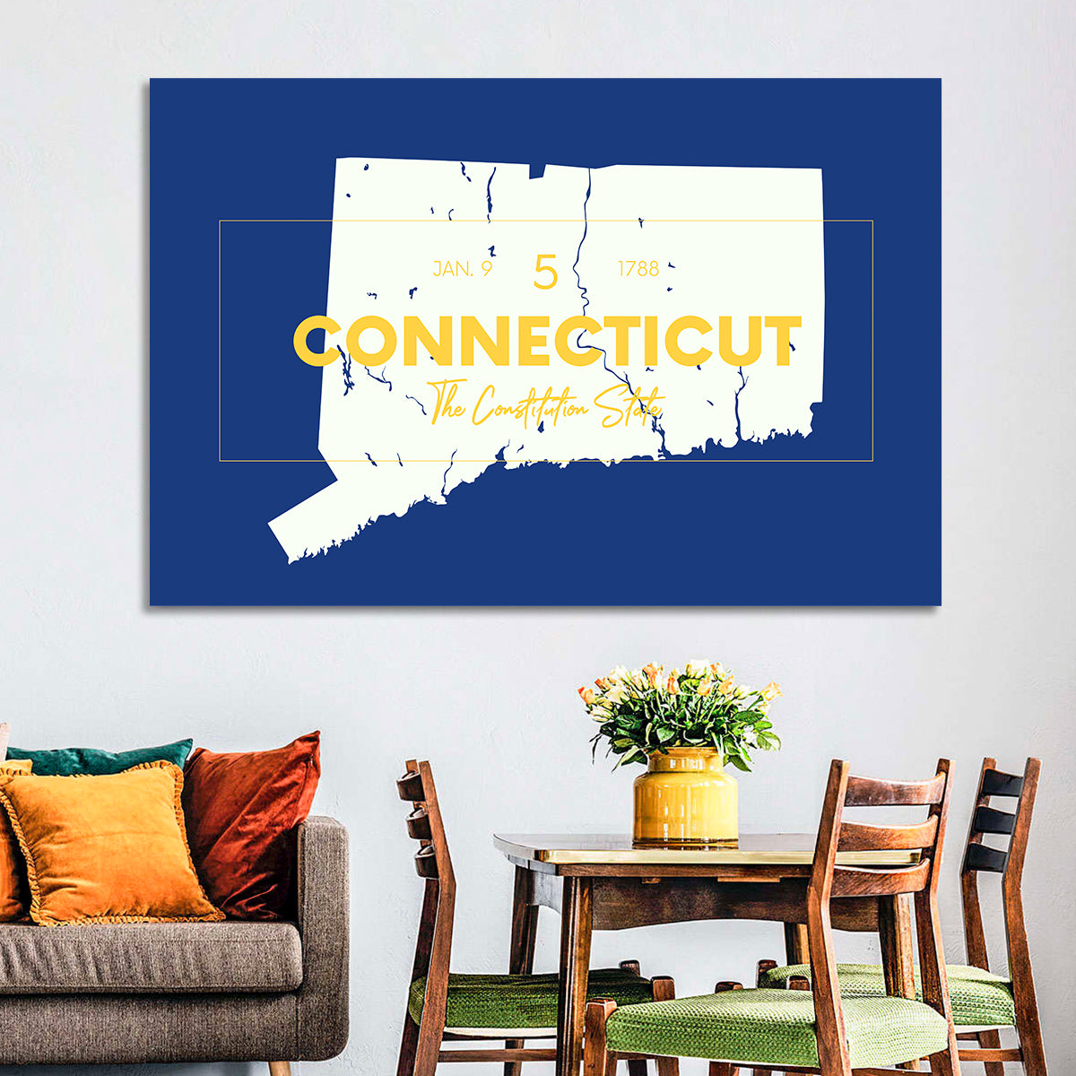 Connecticut State Silhouette Wall Art in a room, landscape