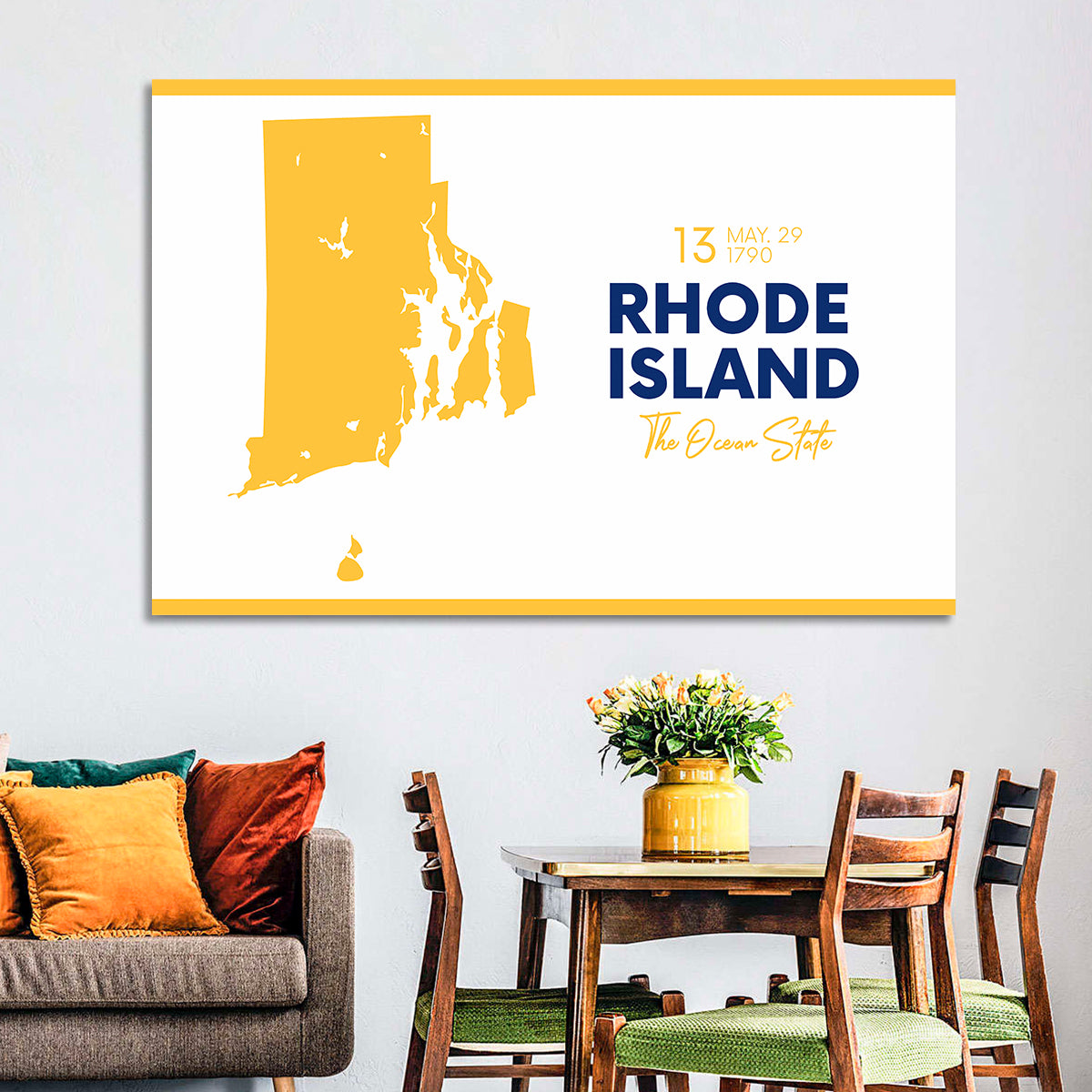 Rhode Island Map Wall Art in a room, landscape