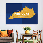 Blue and Gold Kentucky Map Wall Art
