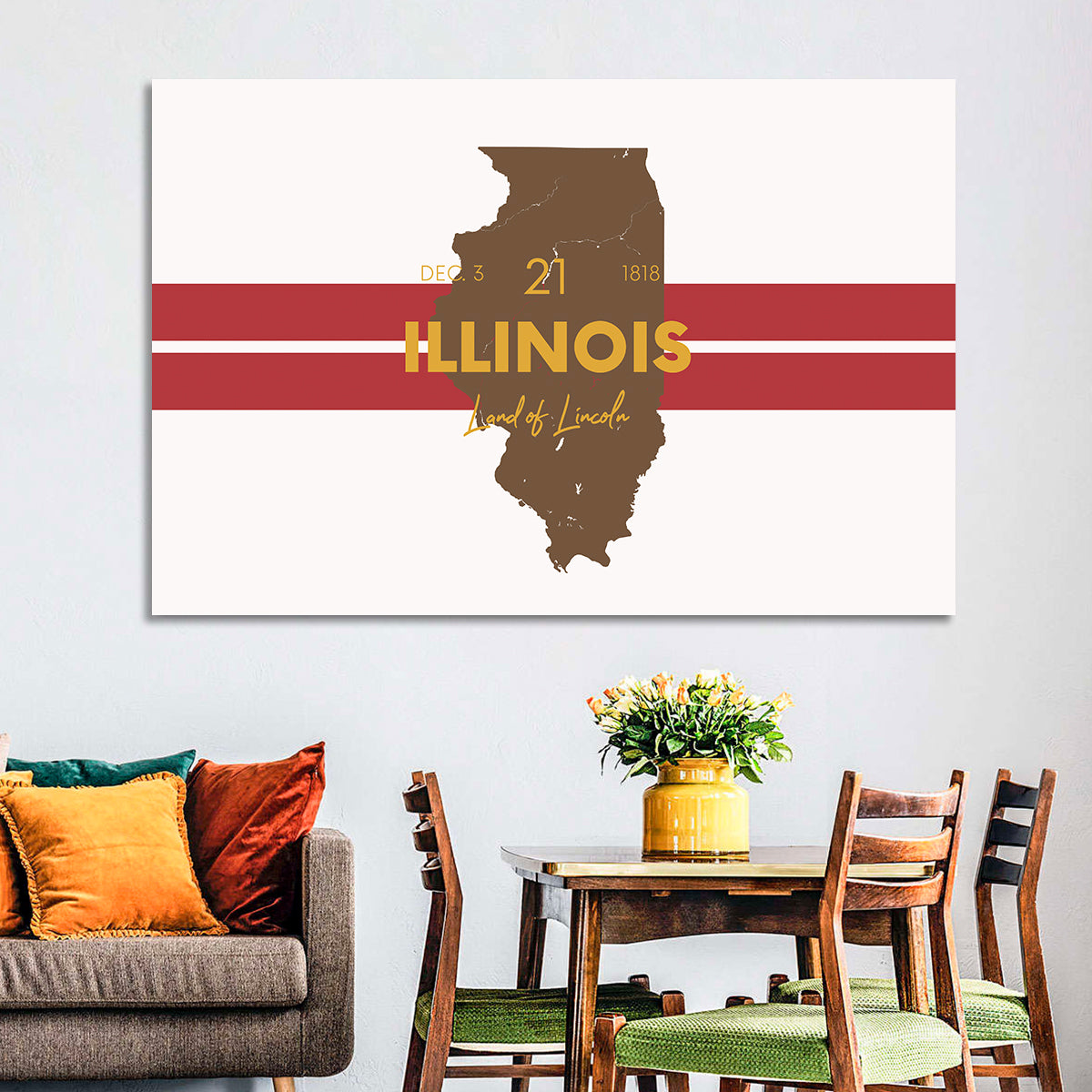 Illinois Map Land of Lincoln Wall Art