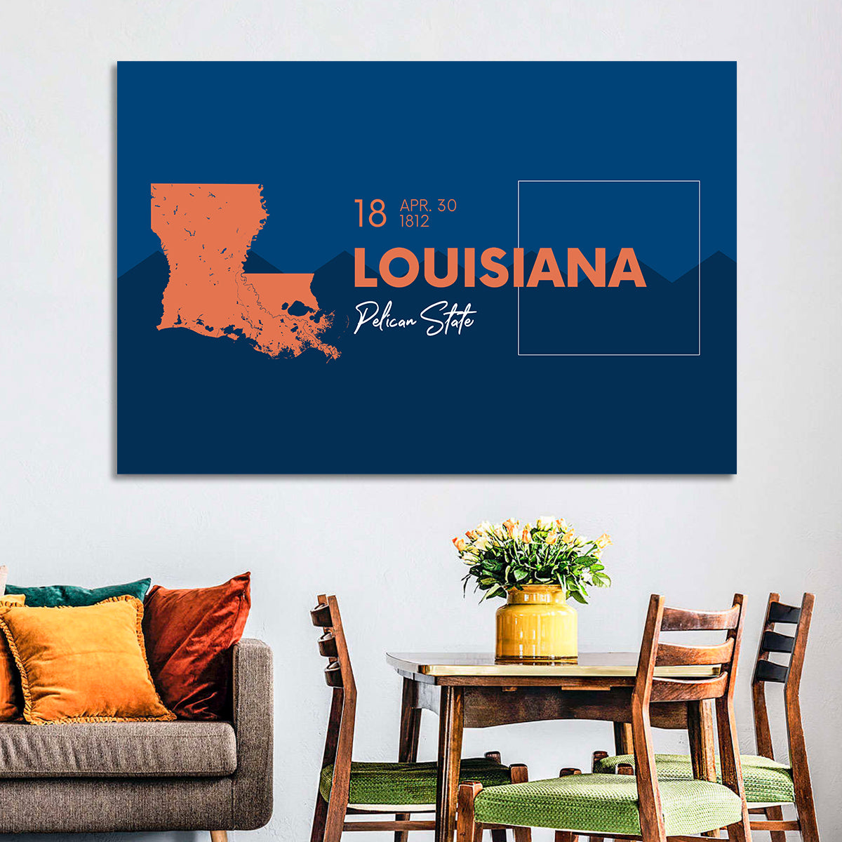 Louisiana Map, Pelican State Wall Art in a room, landscape