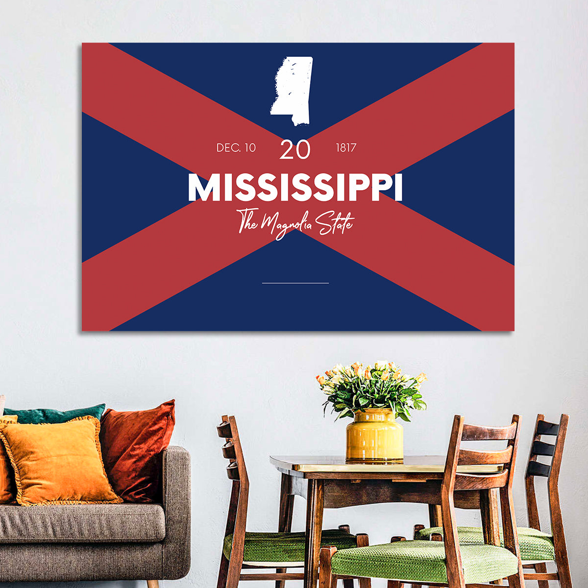 Mississippi Map, the Magnolia State Wall Art in a room, landscape