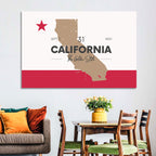 California Map with Red Star Wall Art