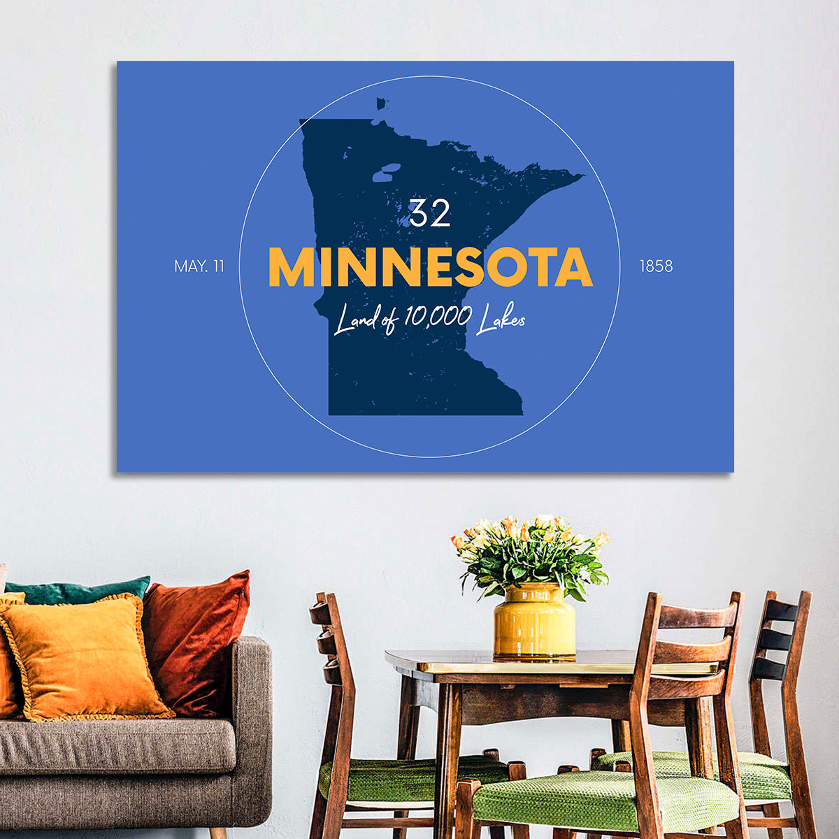 Minnesota State Outline Graphic Wall Art in a room, landscape