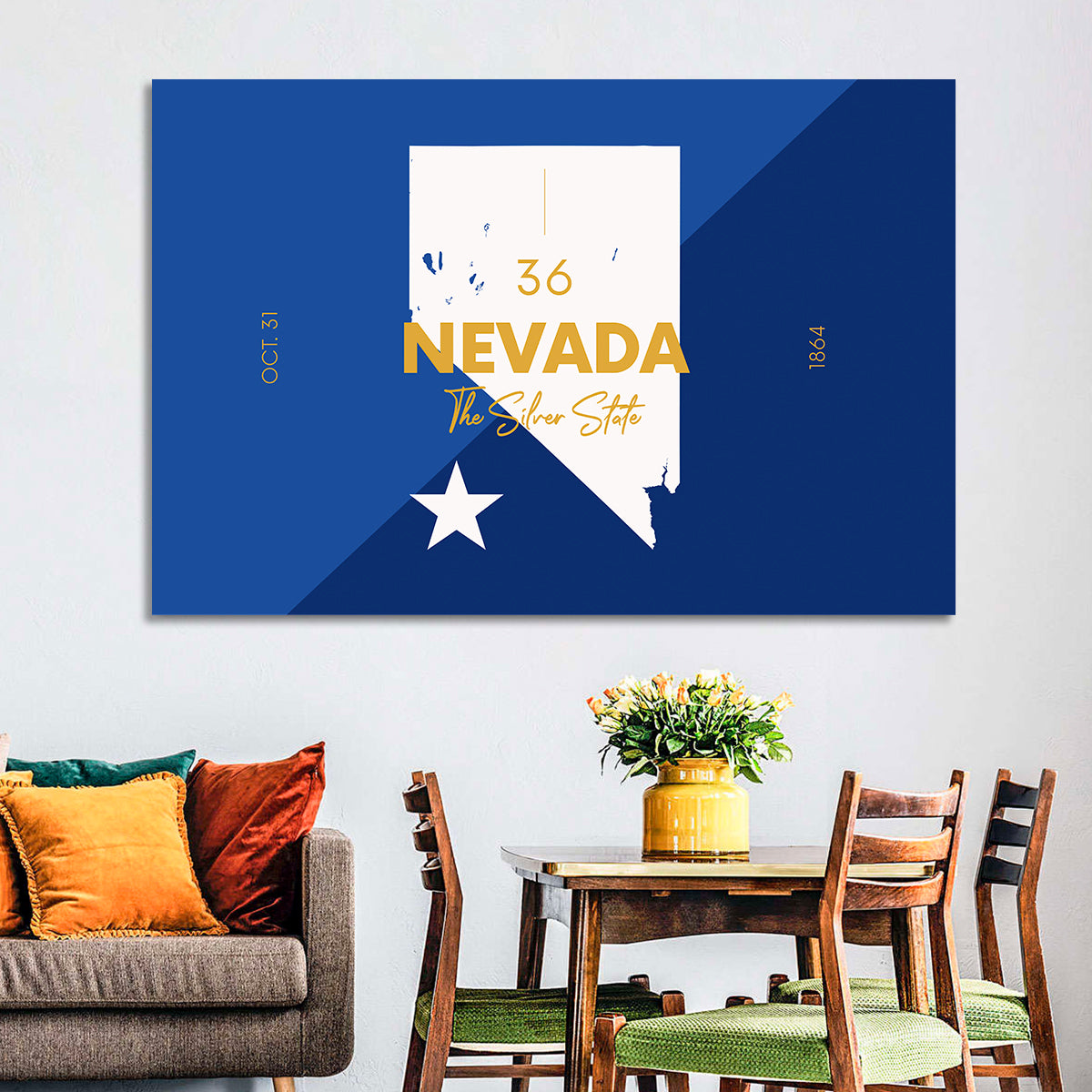 Nevada Map the Silver State Wall Art in a room, landscape