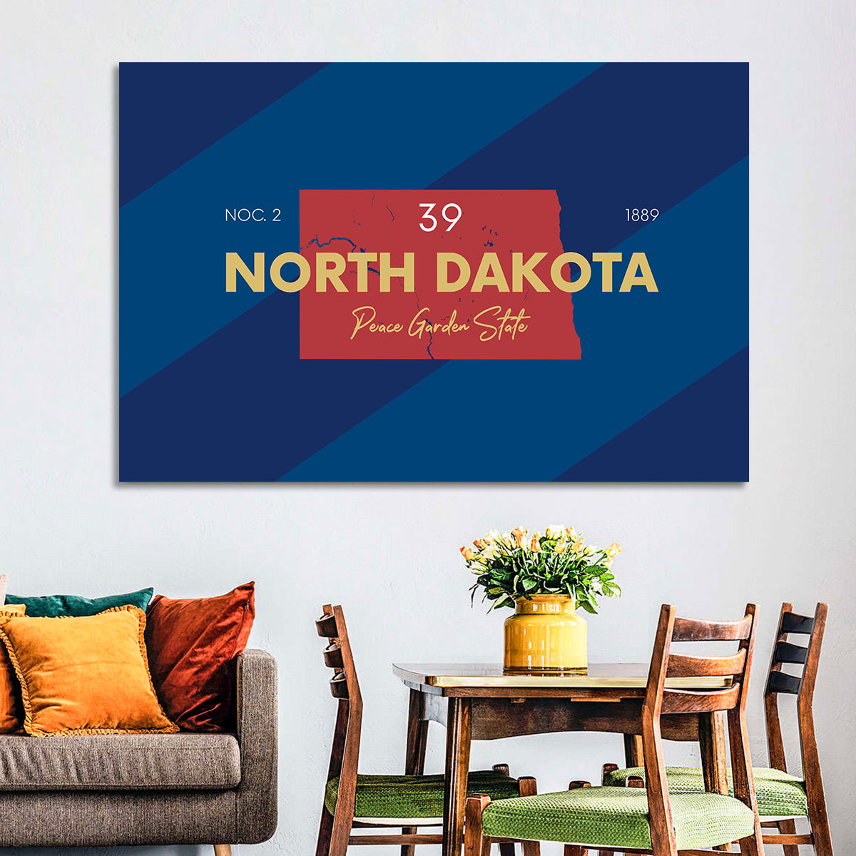 North Dakota Map Graphic Number 39 Wall Art in a room, landscape