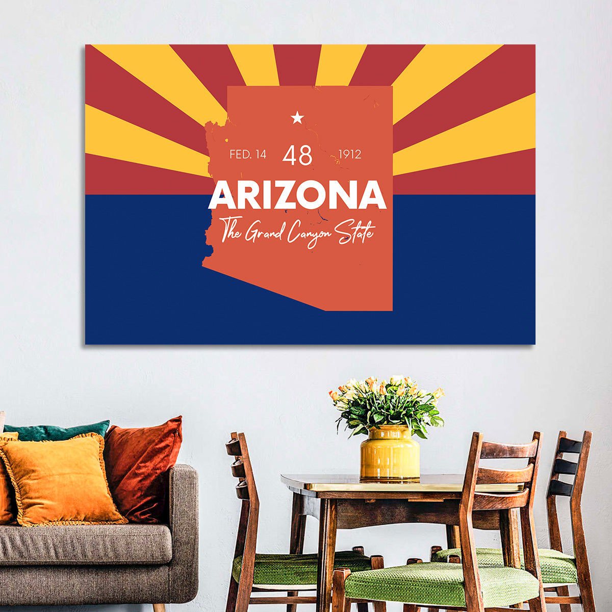 Arizona Sunburst Map Wall Art in a room, landscape