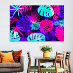 Neon Tropical Leaves Wall Art