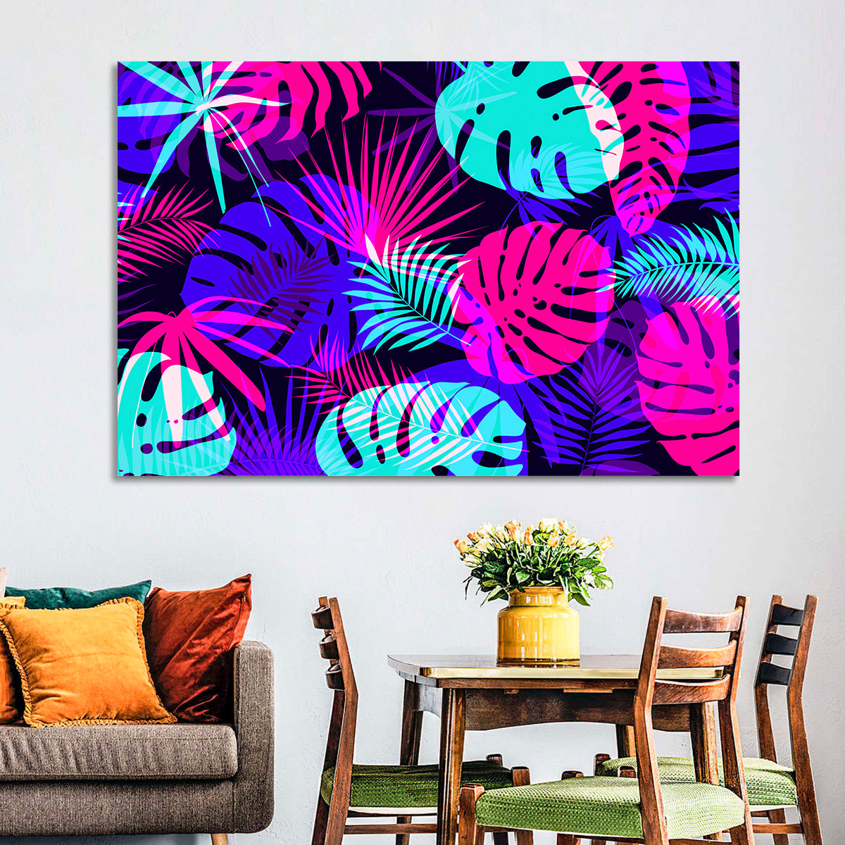 Neon Tropical Leaves Wall Art
