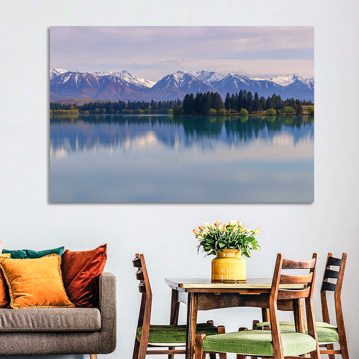 Ruataniwha Lake Reflection Wall Art in a room, landscape