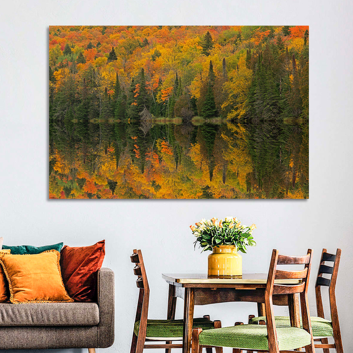Ottawa National Forest Autumn Reflection Wall Art in a room, landscape