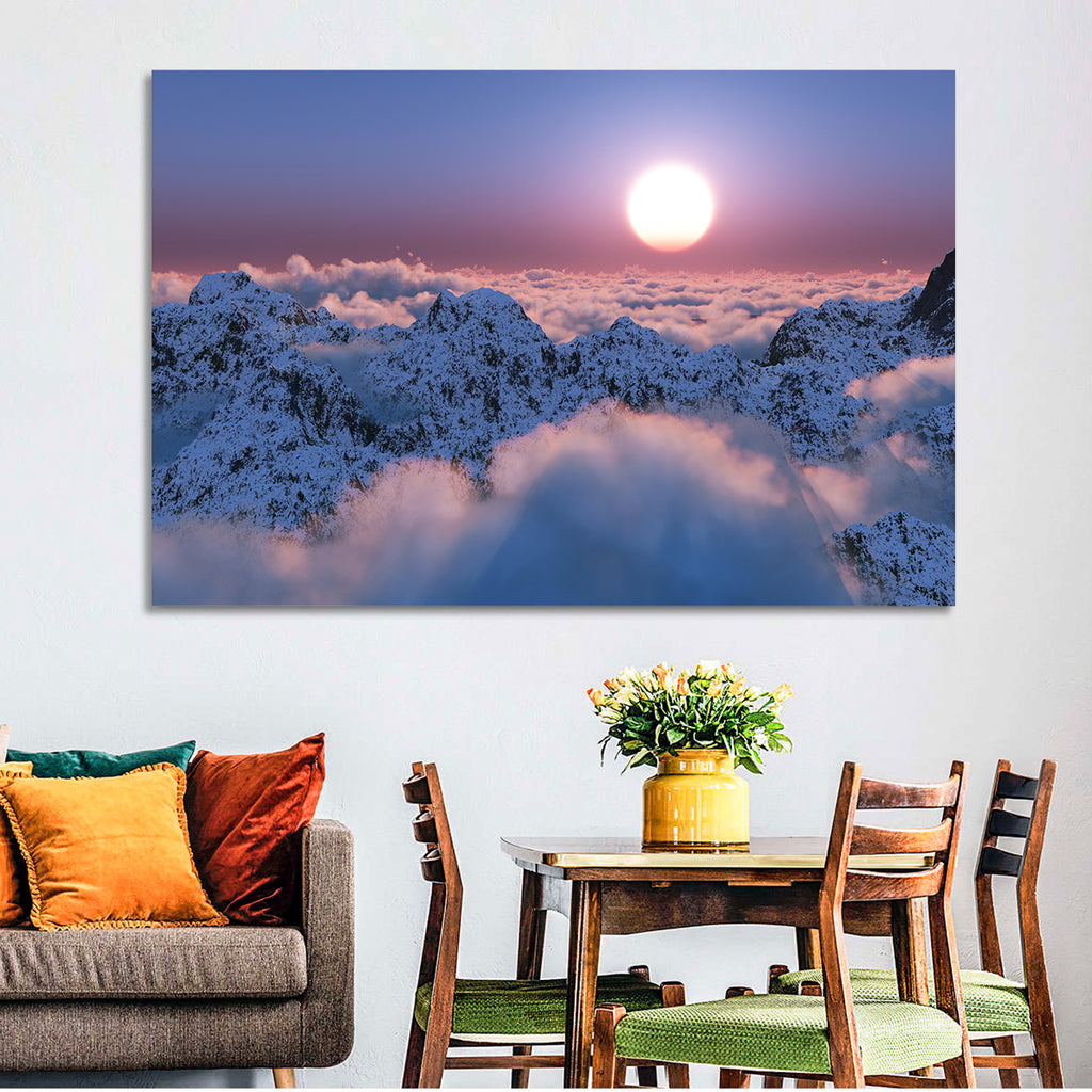 Sunset Above Snowy Mountains Wall Art