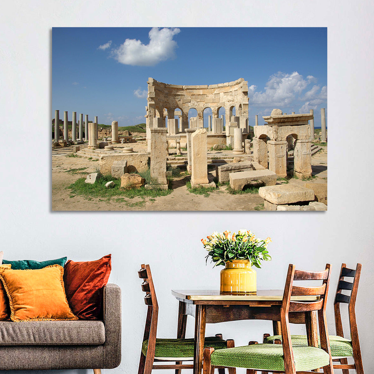 Leptis Magna Stone Ruins Wall Art in a room, landscape