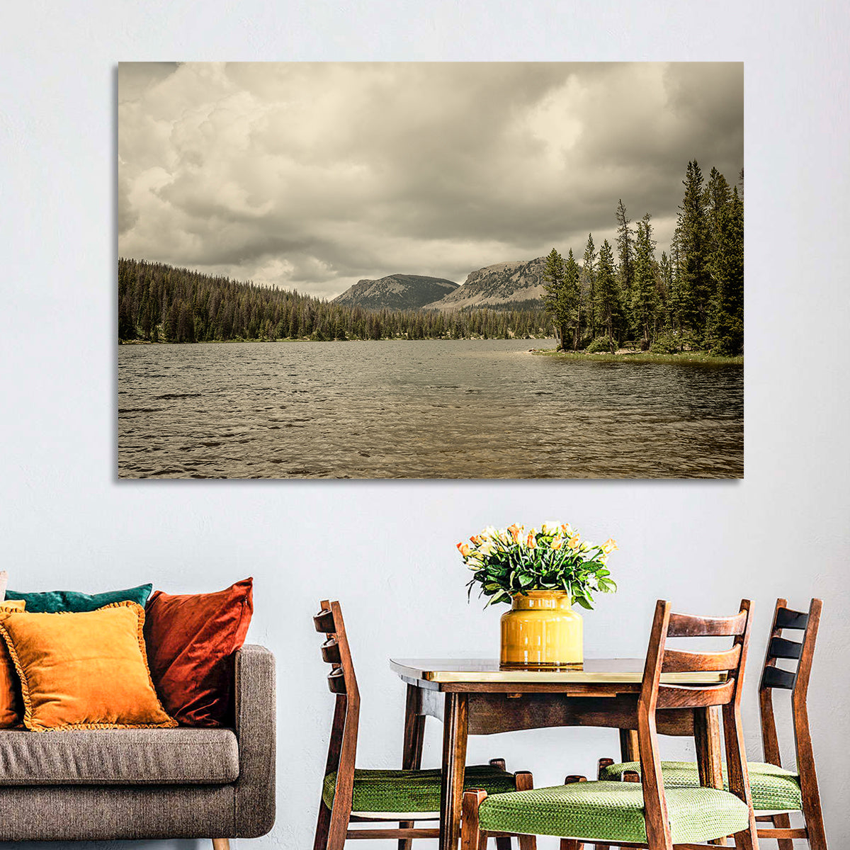 Mirror Lake Reflection Wall Art in a room, landscape