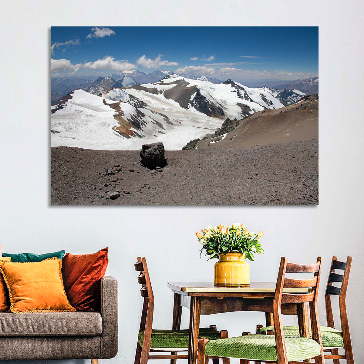 Aconcagua Glacial View Wall Art in a room, landscape