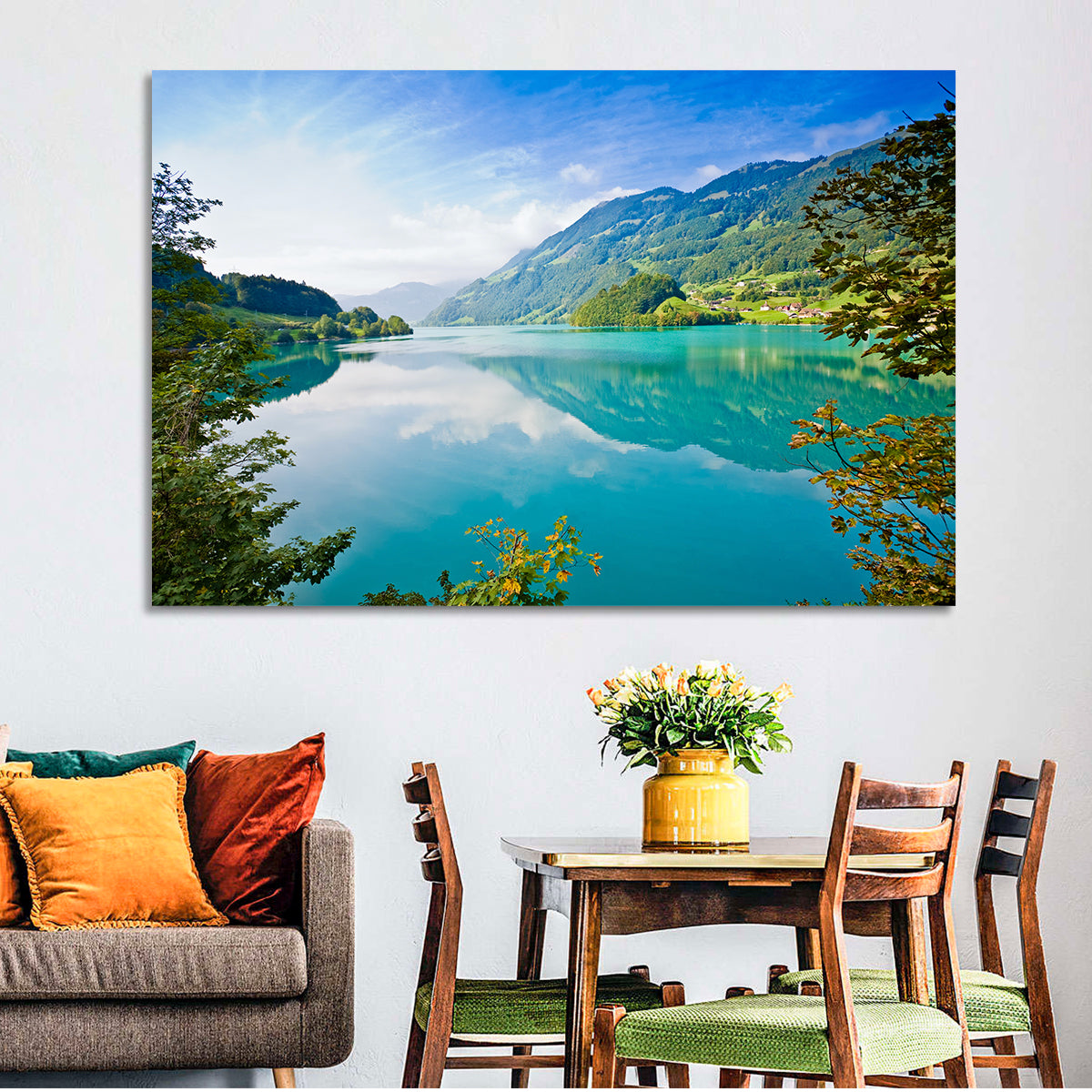 Emerald Lake Wall Art in a room, landscape