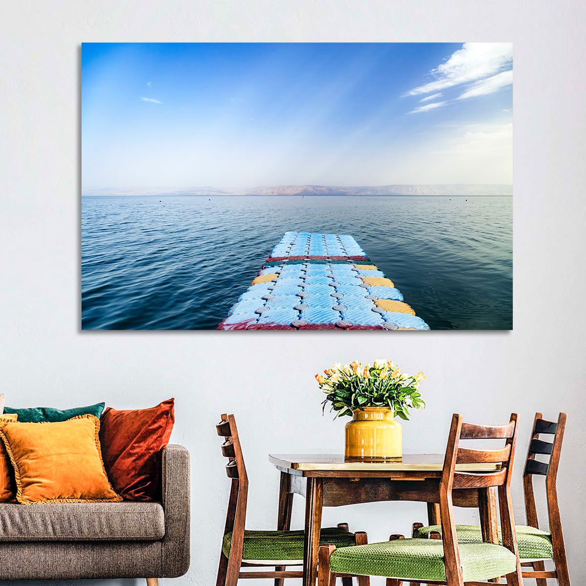 Galilee Floating Dock at Tiberias Wall Art in a room, landscape