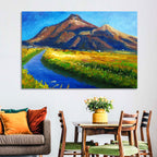 Mountain Village Stream at Golden Hour Wall Art