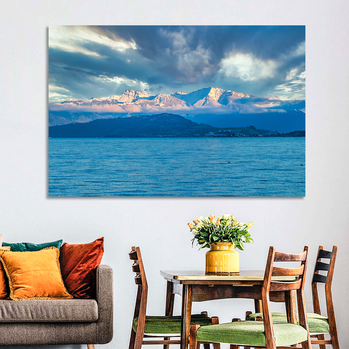 Lake Obersee Golden Hour Wall Art in a room, landscape
