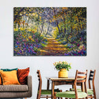 Sunlit Forest Path with Wildflowers Wall Art