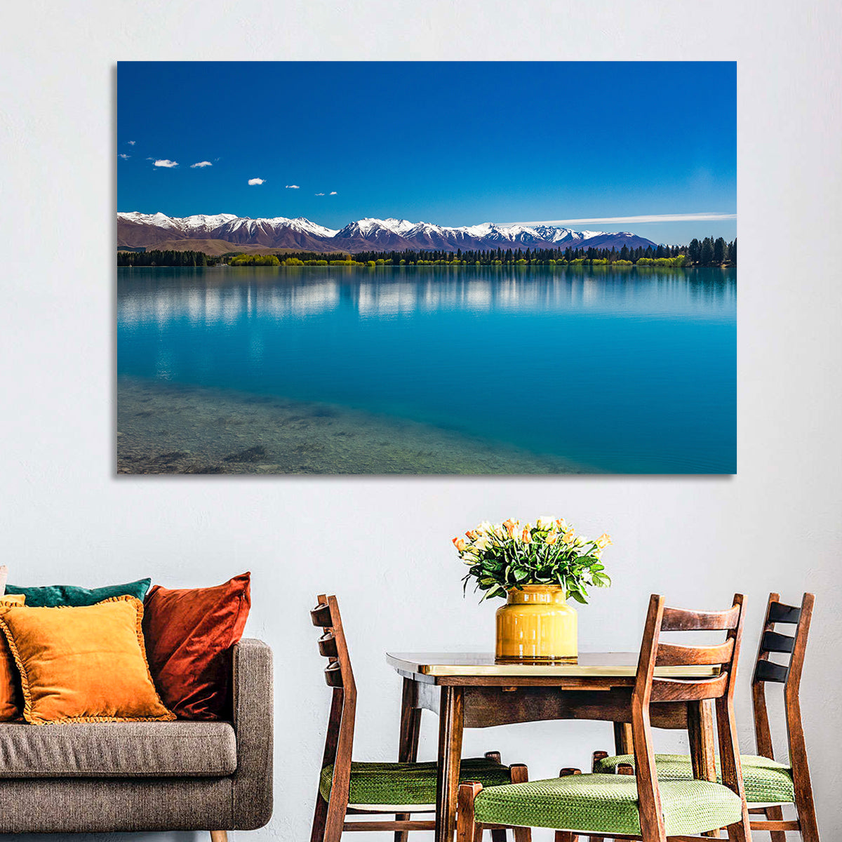 Lake Ruataniwha Reflection Wall Art in a room, landscape