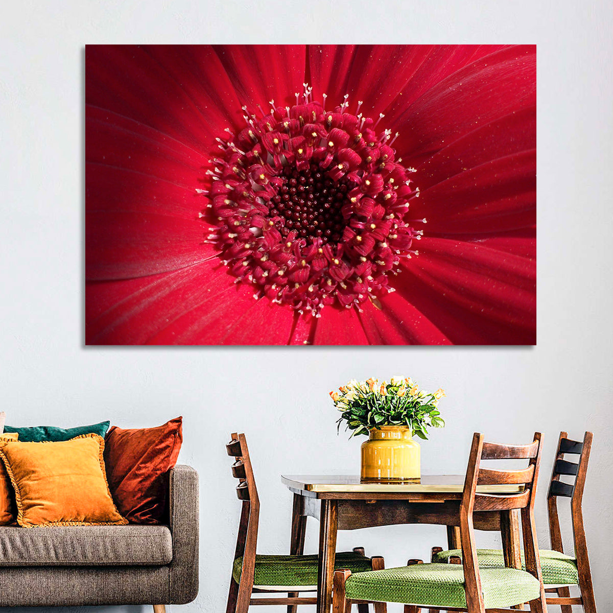 Red Gerbera Daisy Macro Close Up Wall Art