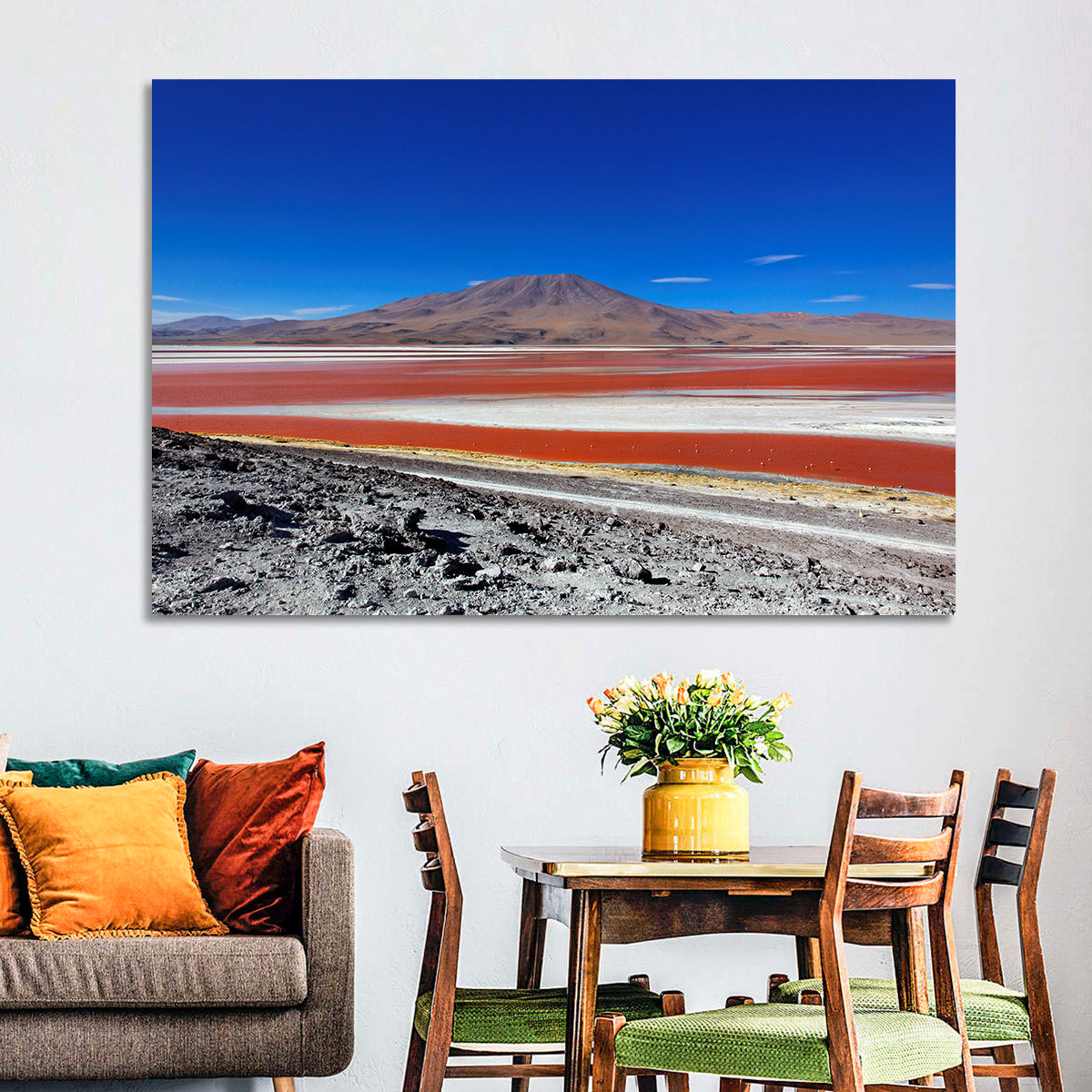 Laguna Colorada Red Lake Wall Art in a room, landscape