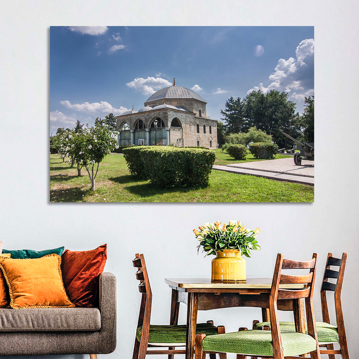Sunlit Old Mosque in Izmail Wall Art in a room, landscape