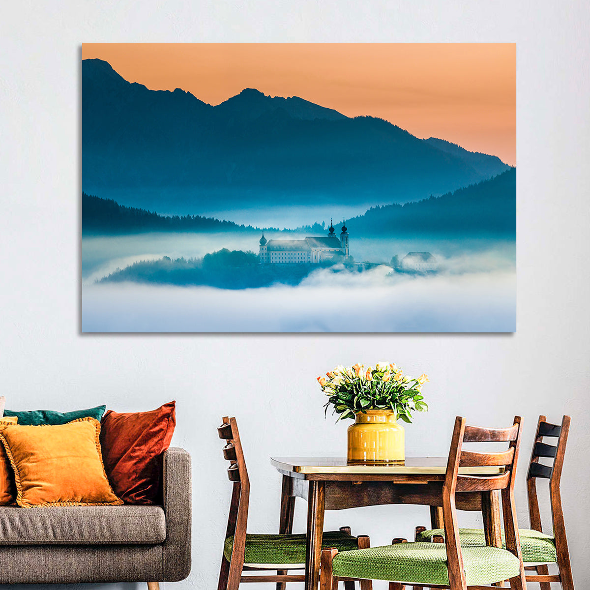 Benediktbeuern Abbey in Morning Fog Wall Art