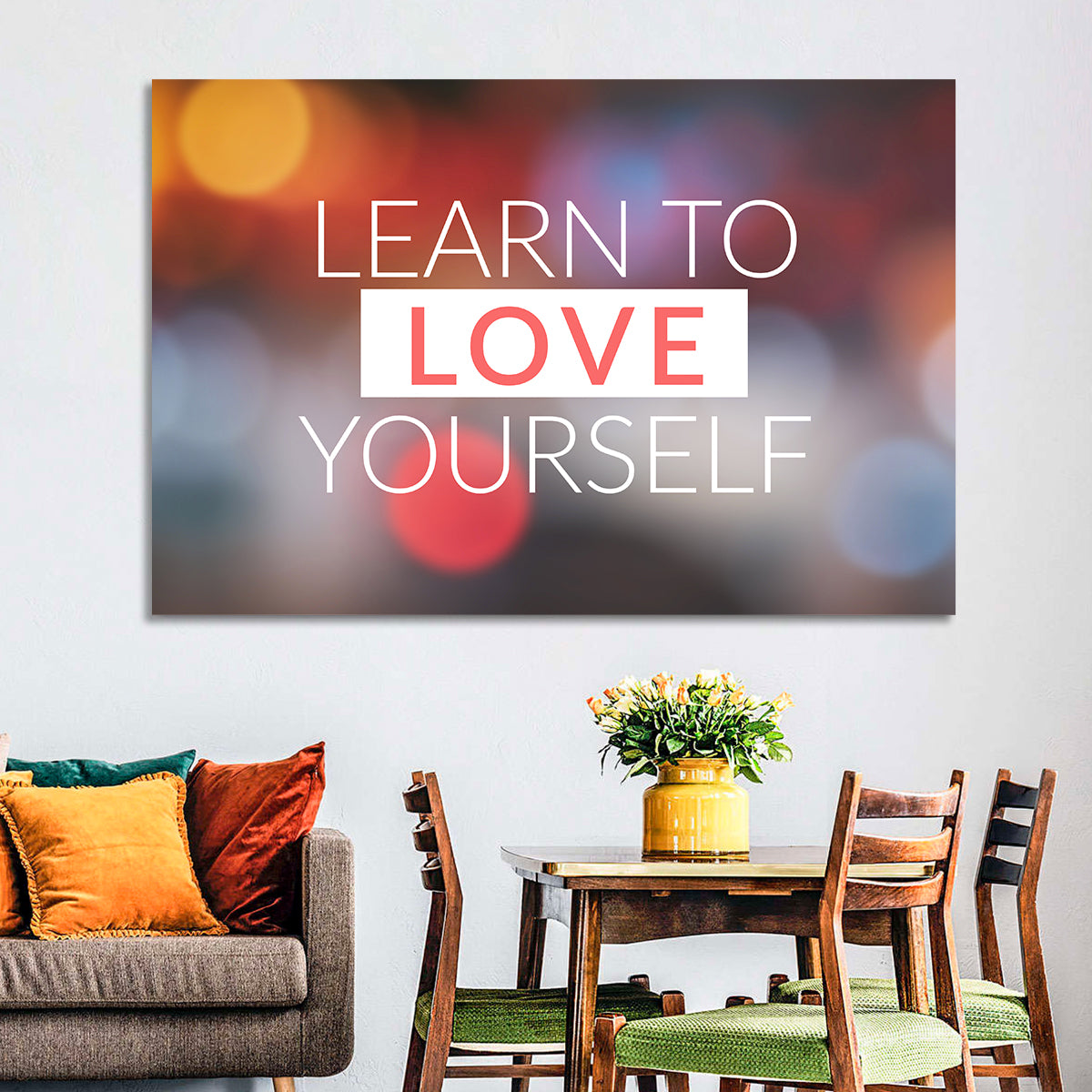 Learn to Love Yourself Wall Art in a room, landscape