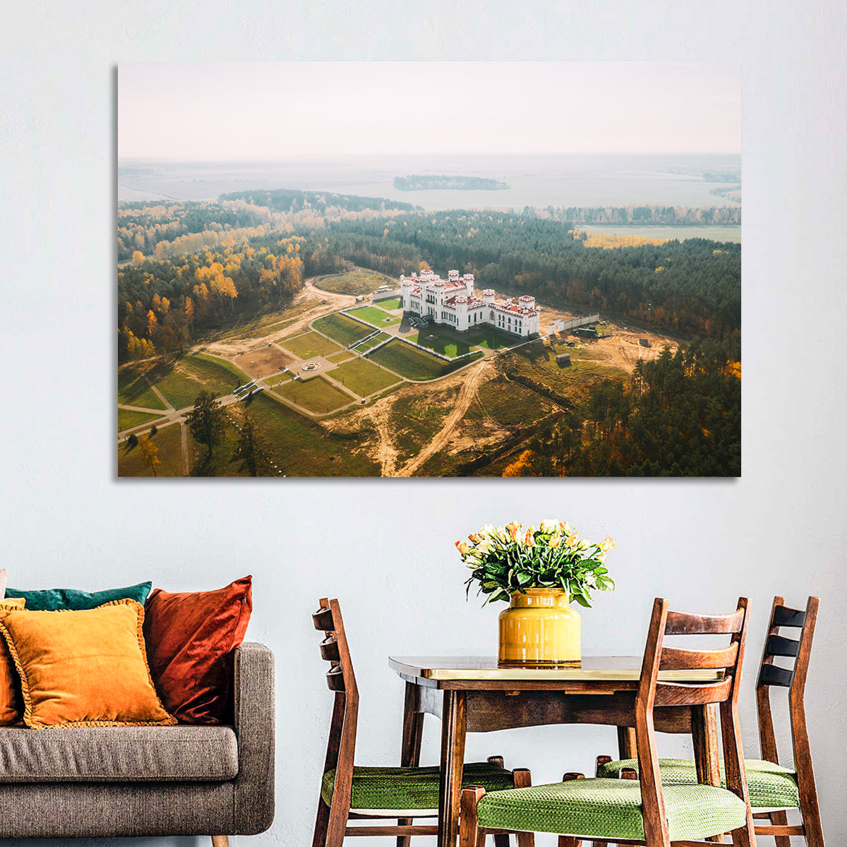 Kosava Castle Aerial View Wall Art in a room, landscape
