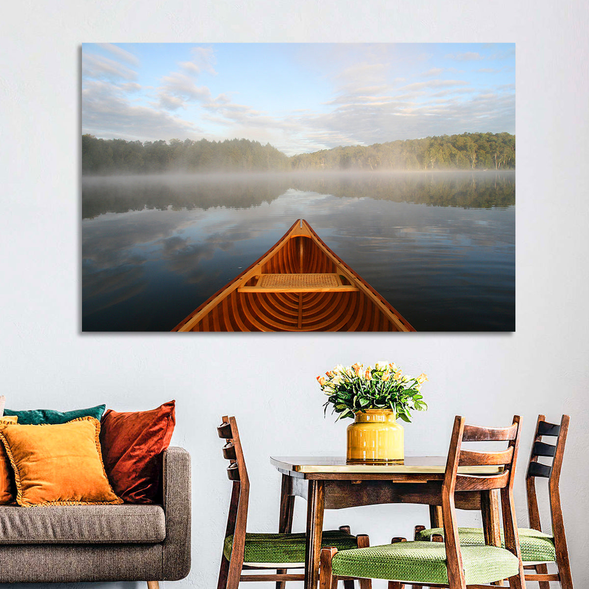 Cedar Canoe on Lake Ontario Wall Art in a room, landscape