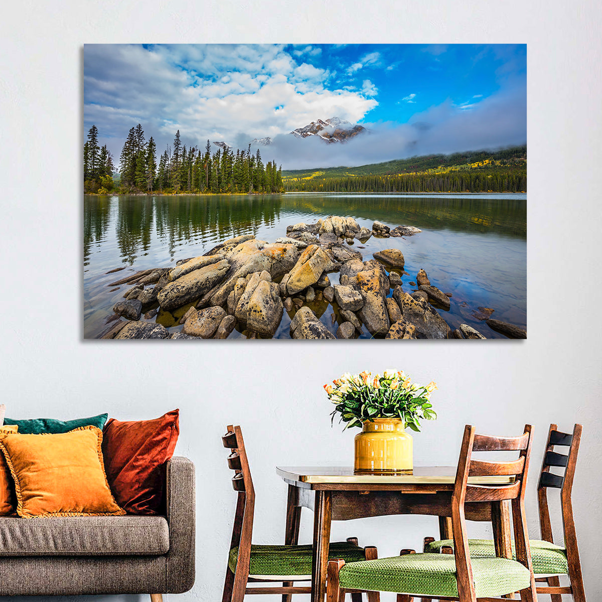 Pyramid Lake Reflections Wall Art in a room, landscape