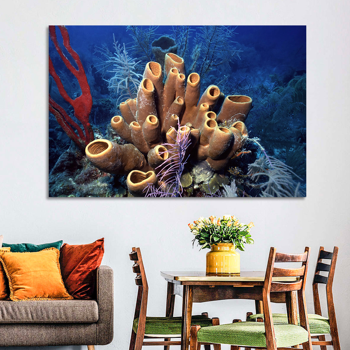 Belize Reef Sponge Scene Wall Art in a room, landscape