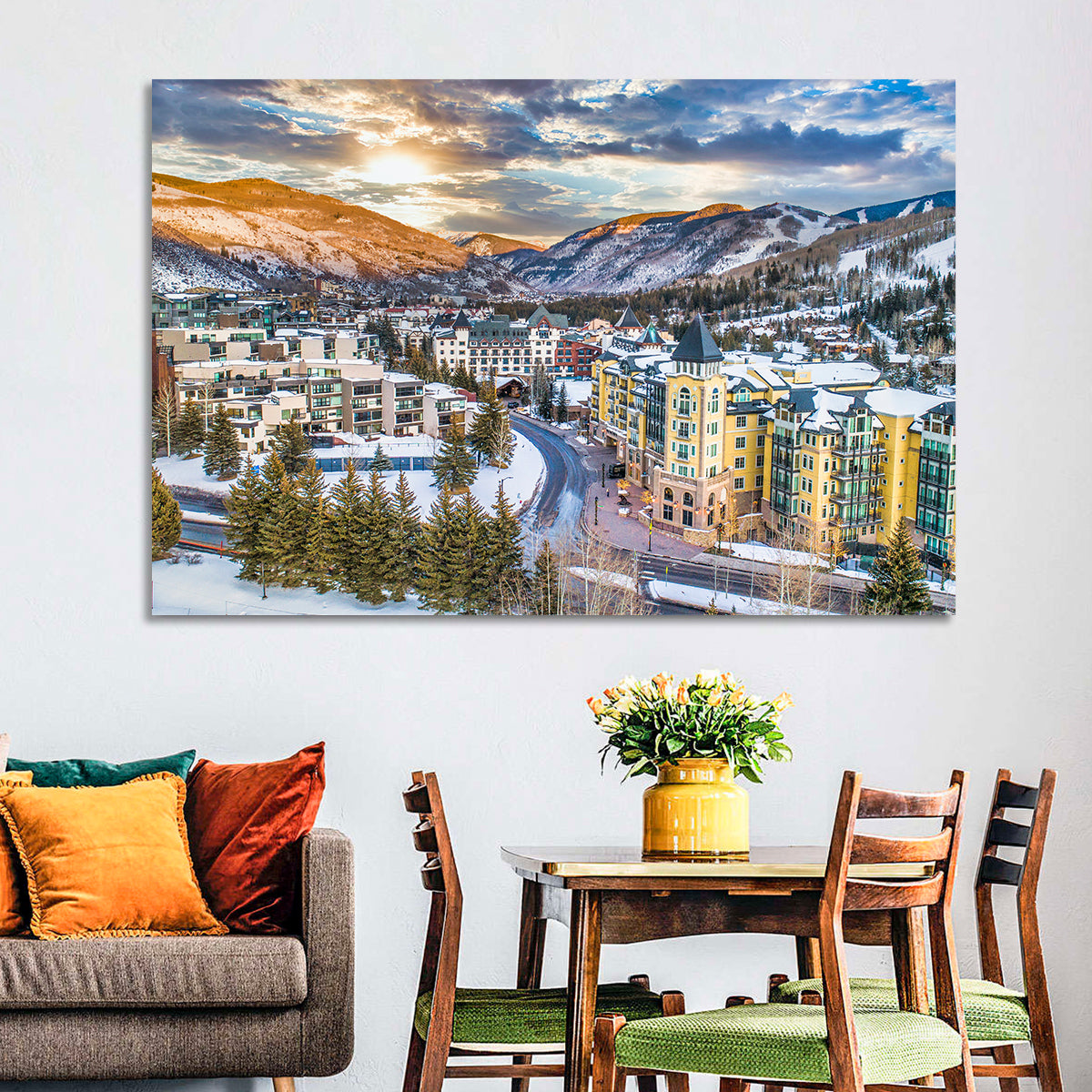 Vail Village Skyline Wall Art in a room, landscape