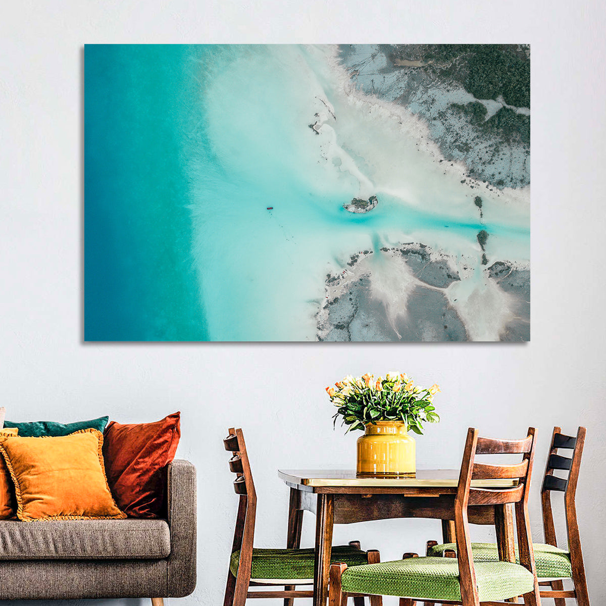 Bacalar Lagoon Aerial Wall Art in a room, landscape