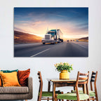 Semi Truck Highway Sunset Wall Art