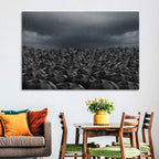 Clustered Umbrellas in Rain Wall Art