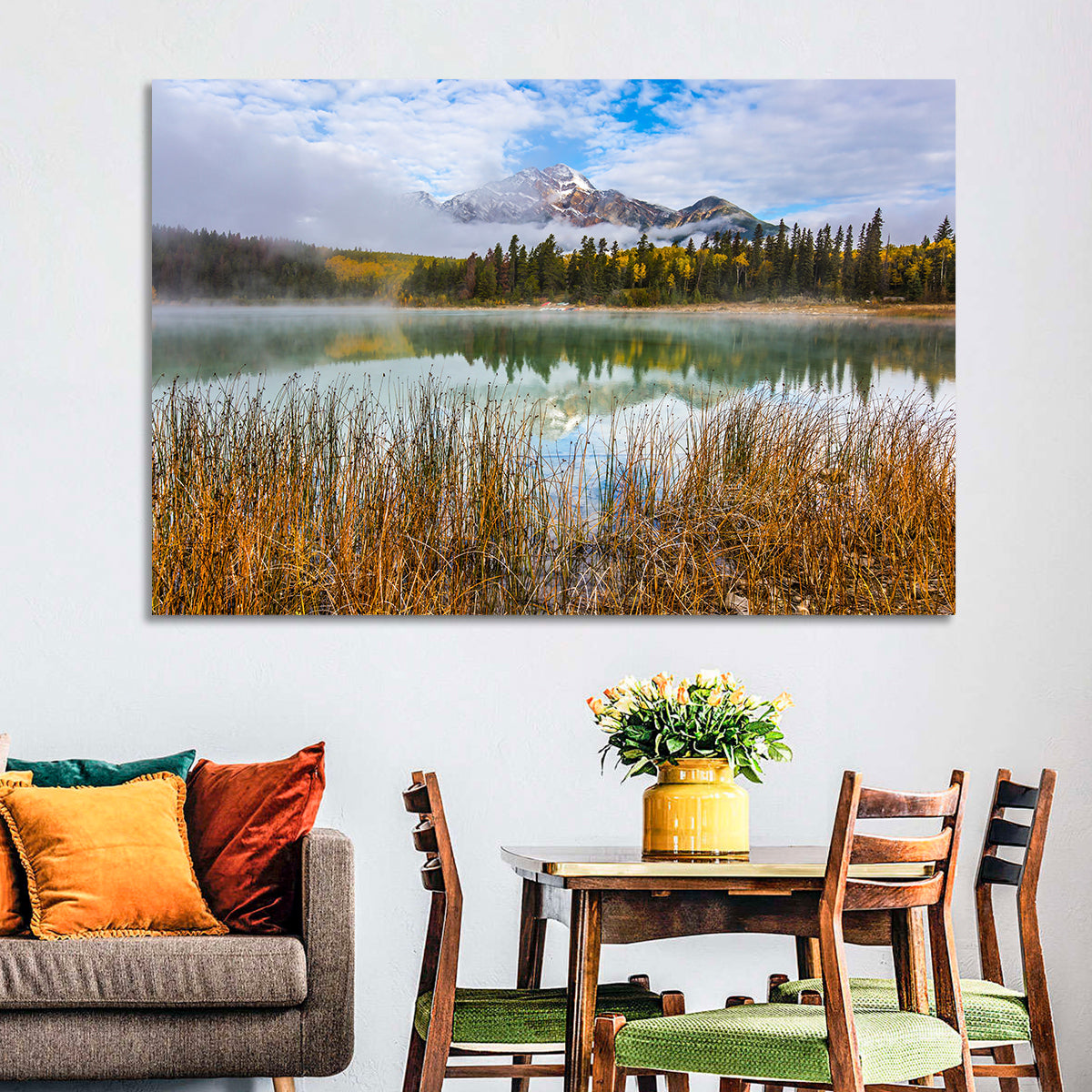 Pyramid Mountain with Golden Grasses Wall Art in a room, landscape