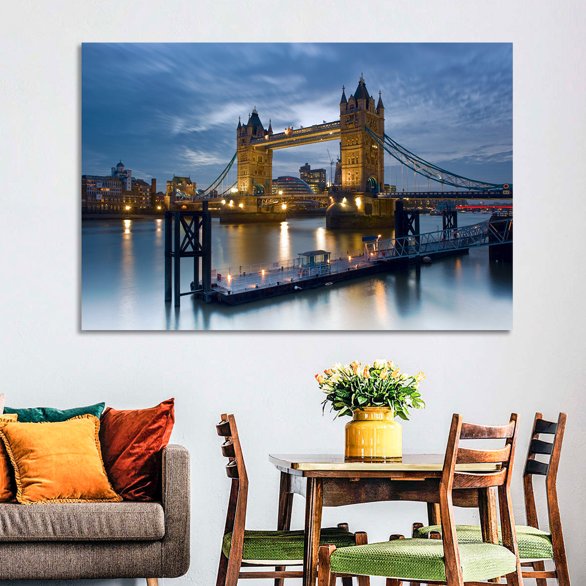 Tower Bridge at Blue Hour Wall Art in a room, landscape