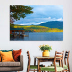 Lake George Boathouse in Autumn Wall Art